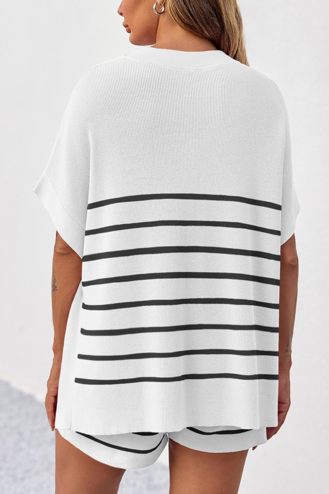 Women's Striped 2 Piece Outfits Oversized Batwing