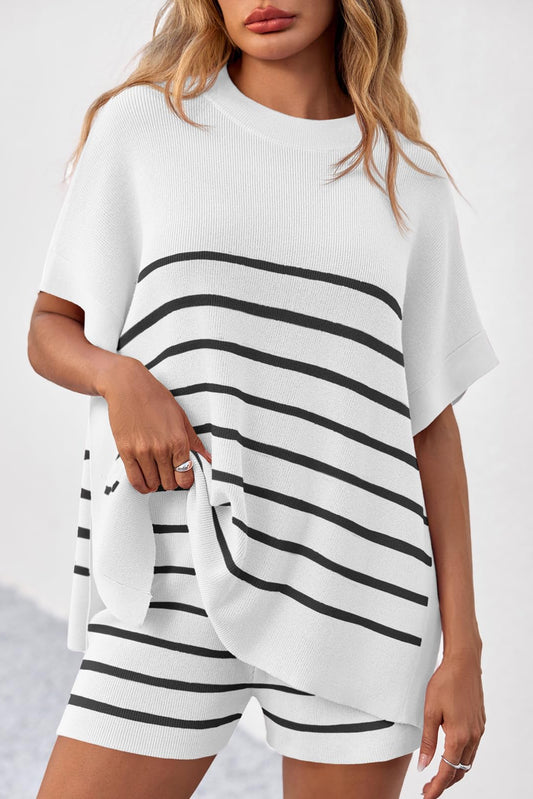Women's Striped 2 Piece Outfits Oversized Batwing