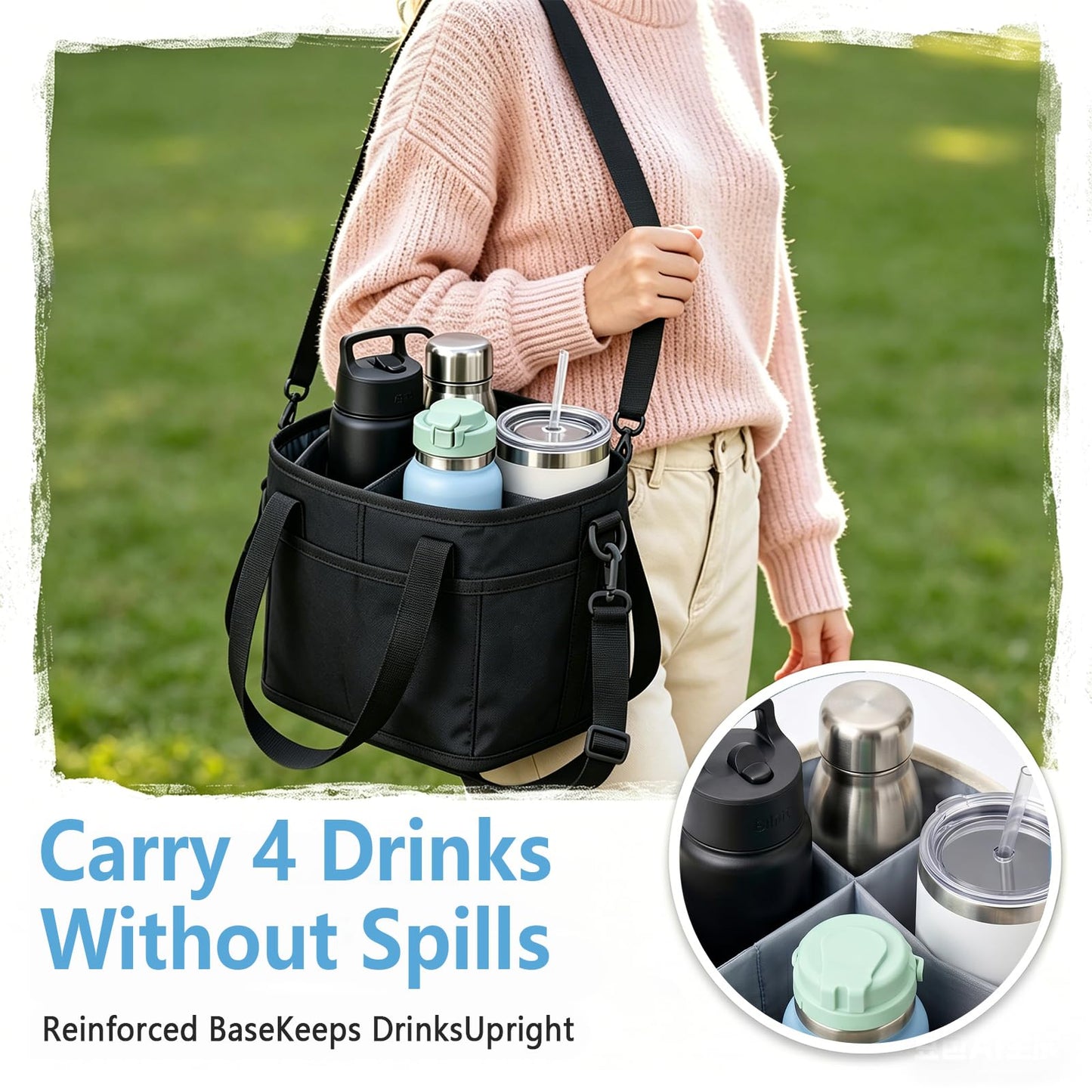 Insulated Drink Carrier Bag for 4 Cups