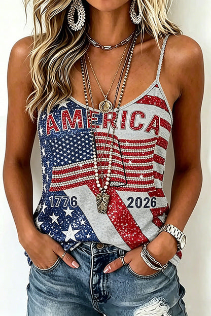 Women's Independence Day Print Sleeveless Camisole Top