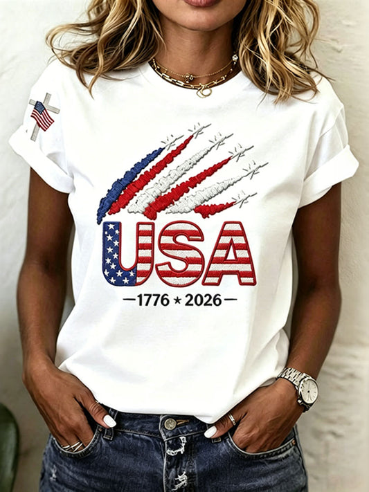 Women’s Usa Anniversary Print Crew Neck Short Sleeve T-shirt