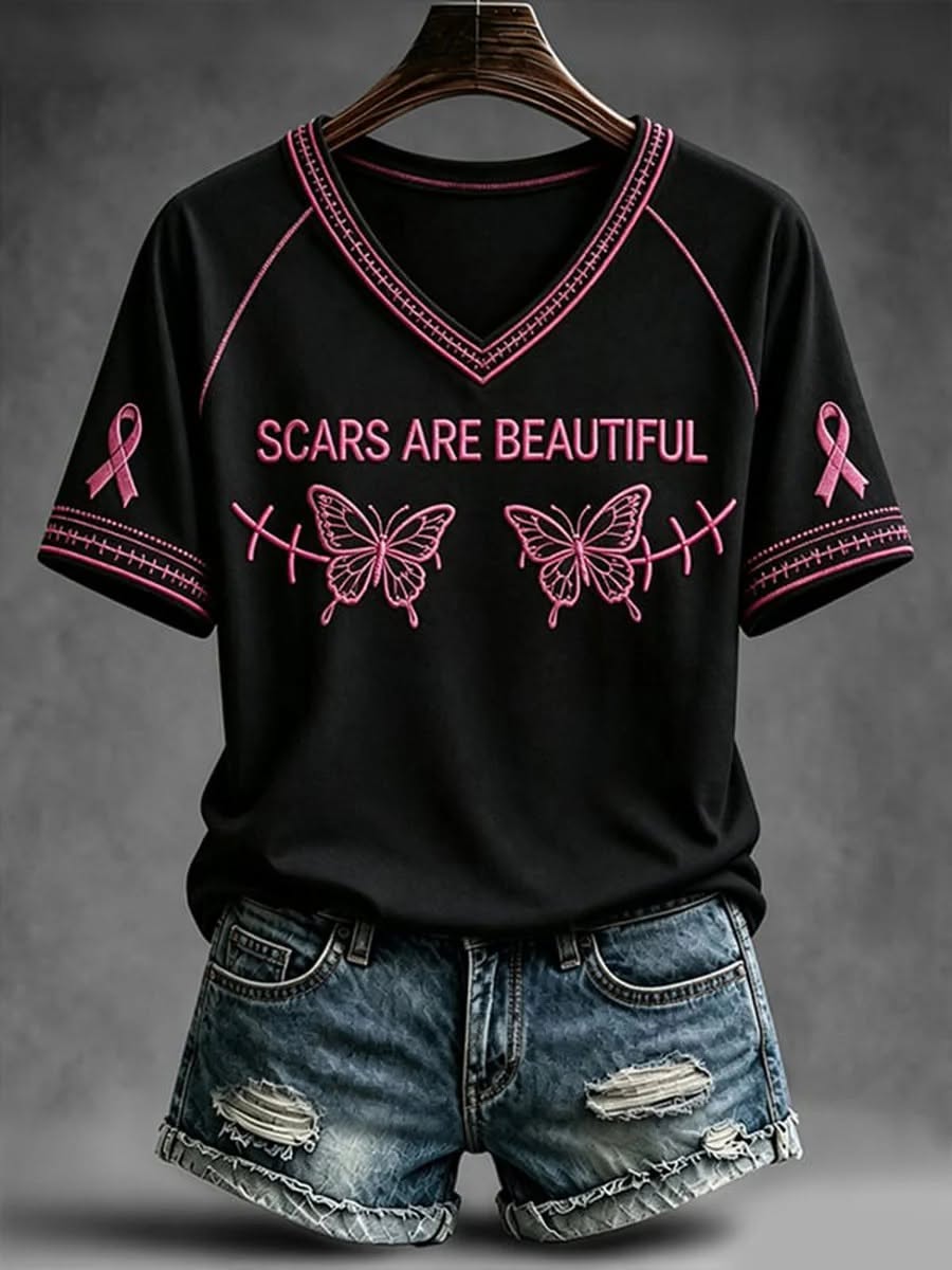 Scars Are Beautiful Breast Cancer Awareness V‑Neck Tee
