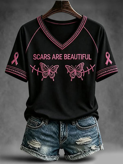 Scars Are Beautiful Breast Cancer Awareness V‑Neck Tee