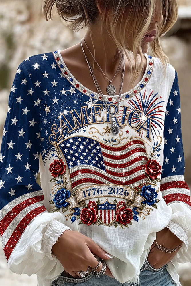 Women's Retro Independence Day Anniversary Print Art T-shirt