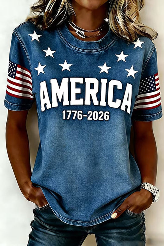 Women's 1776 Independence Day Flag Print Casual T-shirt