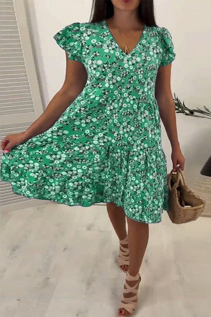 V-Neck Floral Sleeveless Midi Dress
