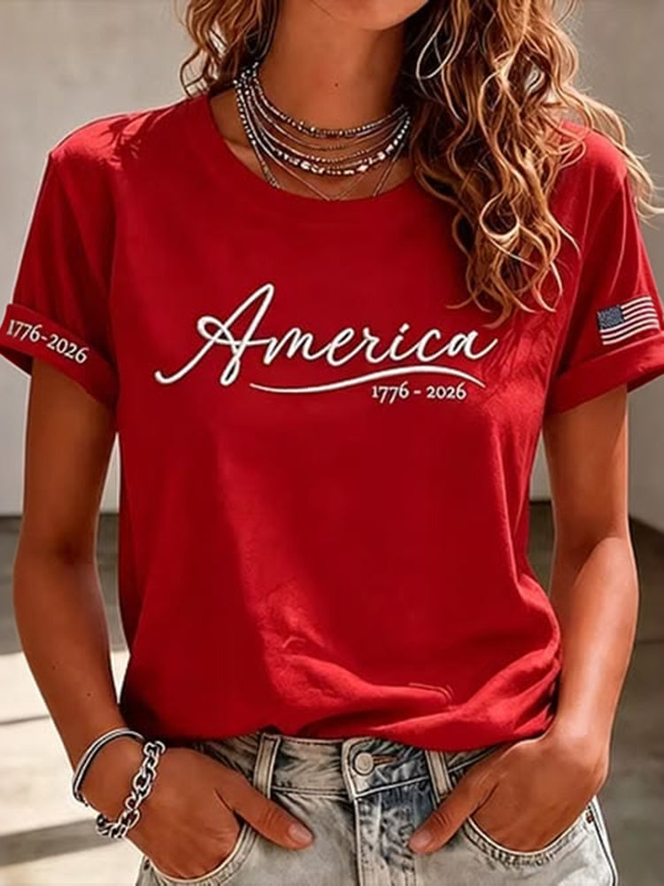 Women's America Independence Day Print Crew Neck Short Sleeve T-shirt