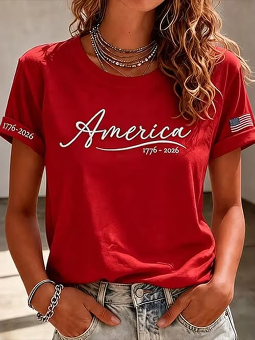 Women's America Independence Day Print Crew Neck Short Sleeve T-shirt
