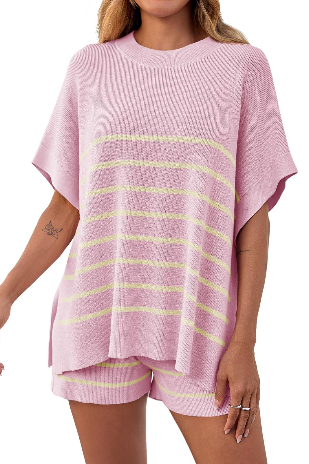 Women's Striped 2 Piece Outfits Oversized Batwing