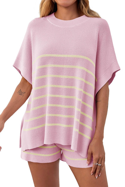 Women's Striped 2 Piece Outfits Oversized Batwing