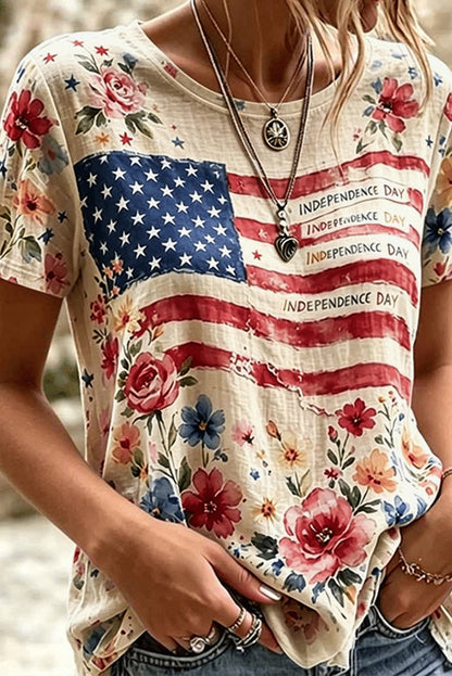 Women's Independence Day Flag Art Casual Cotton Linen Short Sleeve T-shirt