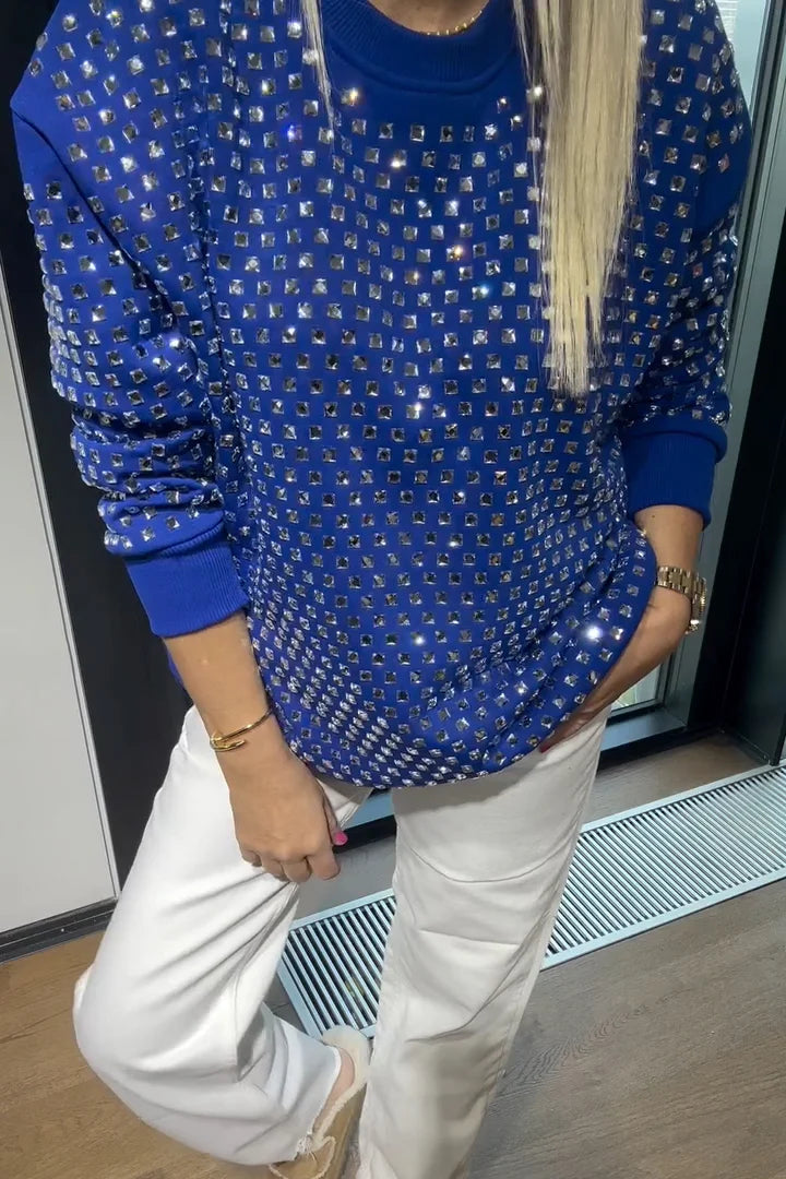 Women's Crew Neck Rhinestone Casual Sweatshirt
