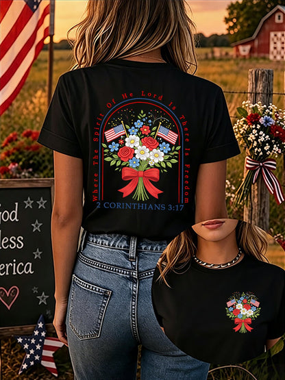 Where The Spirit Of The Lord Is, There Is Freedom. Women'S 250th Anniversary American Faith Print Short-Sleeve T-Shirt