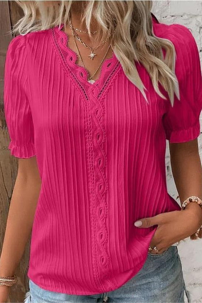 V-NECK PLAIN LACE ELEGANT SHIRT