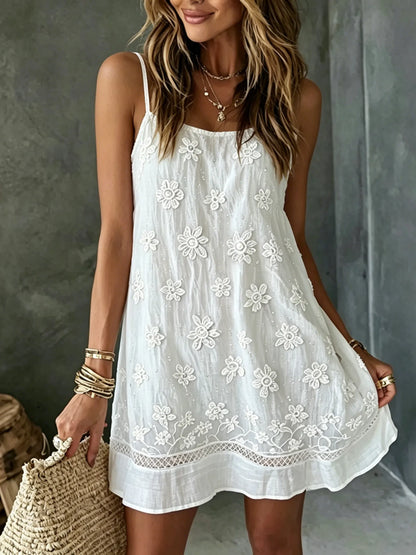 womens rose art linen blend camisole mini dress