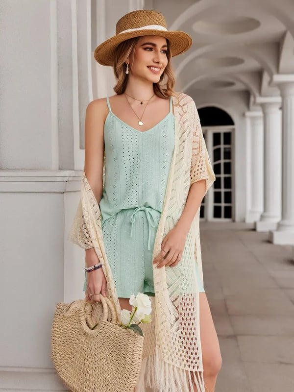🔥Women’s Oversized Knit Cardigan – Lightweight Crochet Tassel Kimono for Spring & Summer 🌸