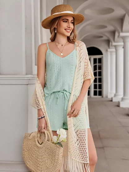 🔥Women’s Oversized Knit Cardigan – Lightweight Crochet Tassel Kimono for Spring & Summer 🌸