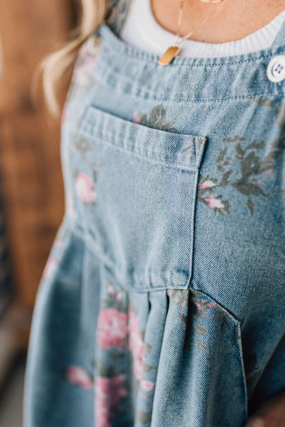 Floral Print Denim Shortalls