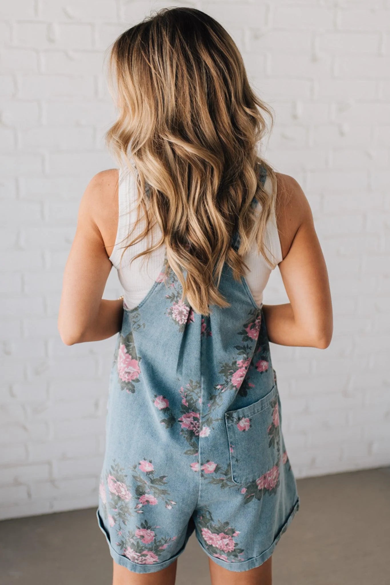 Floral Print Denim Shortalls