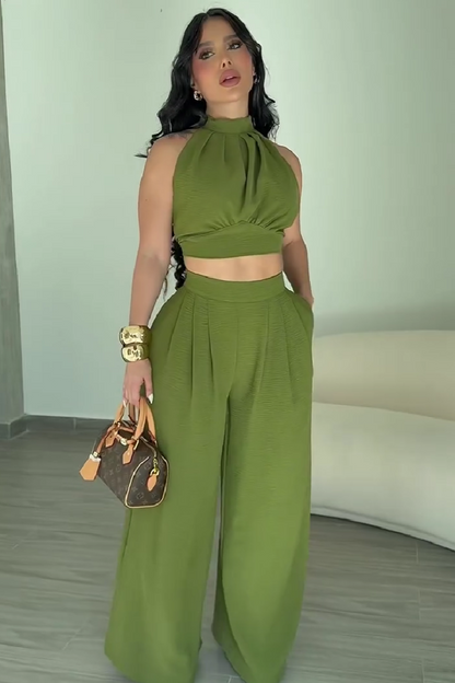 🔥 Halter Neck Backless Two-Piece Set