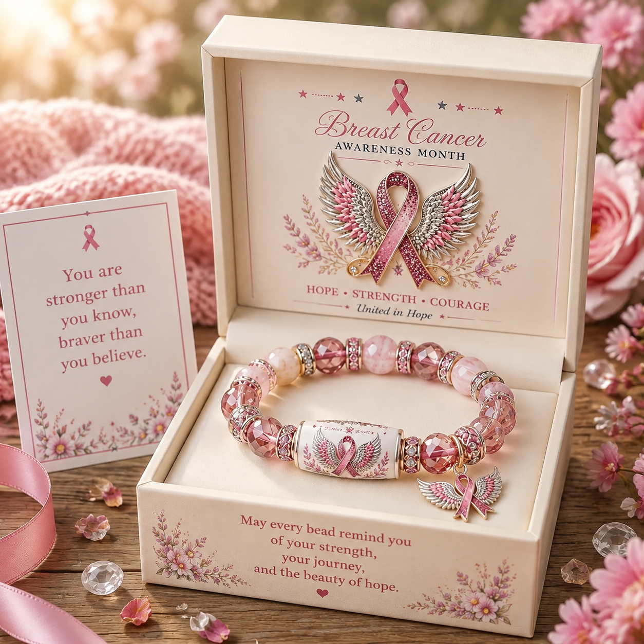 🎀 Breast Cancer Awareness Pink Ribbon Bracelet