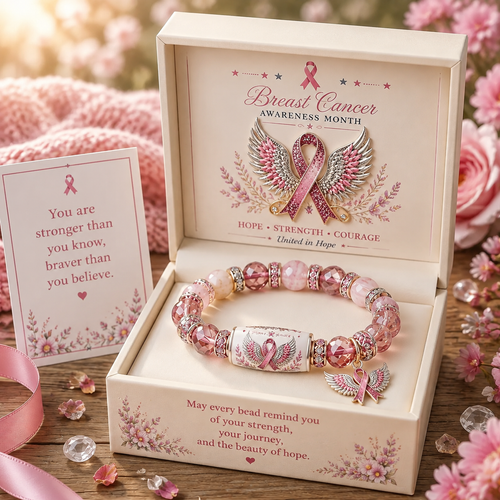 🎀 Breast Cancer Awareness Pink Ribbon Bracelet