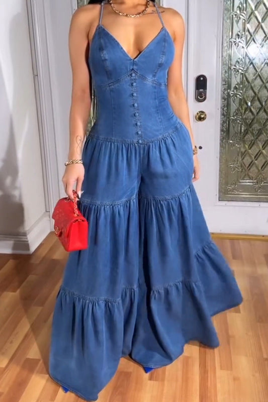 Sexy Halterneck Sleeveless Denim Dress