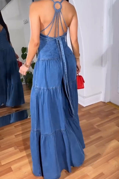 Sexy Halterneck Sleeveless Denim Dress