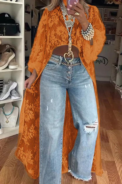 Women's Round Neck Lace Short Front and Long Back Casual Top