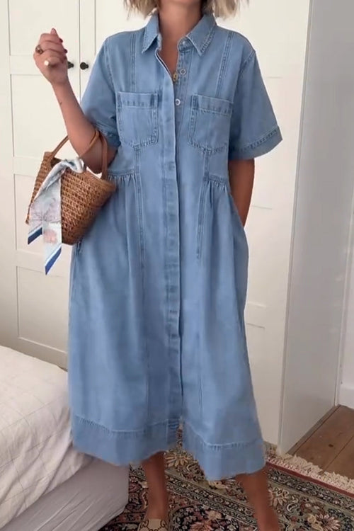 Ladies' Lapel Loose Casual Denim Dress