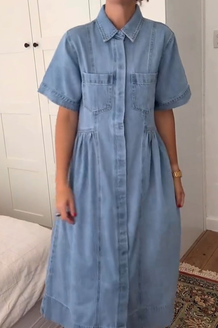 Ladies' Lapel Loose Casual Denim Dress