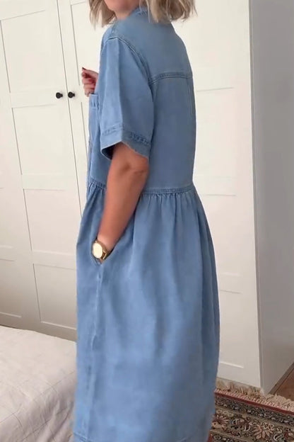 Ladies' Lapel Loose Casual Denim Dress