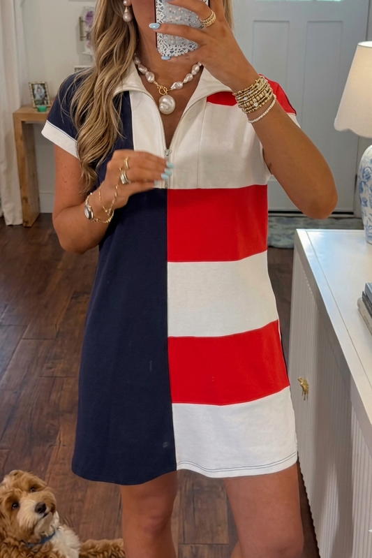 Stars & Stripes Color-Block Polo Dress – The Ultimate July 4th Festive Outfit