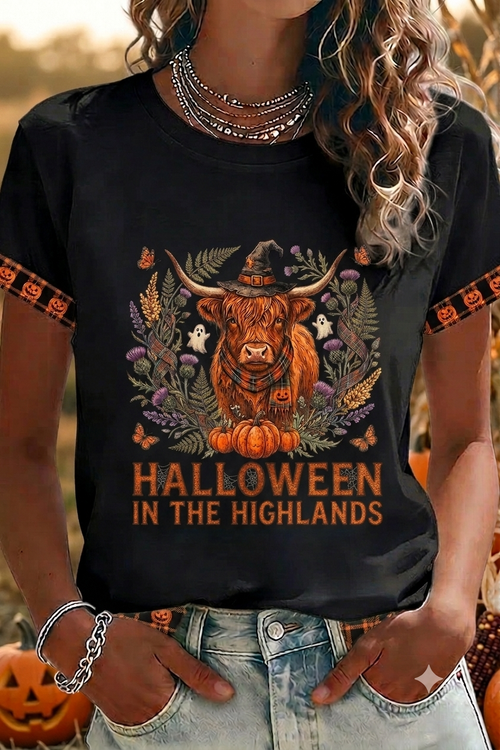 Halloween In The Highlands Highland Cow Tee