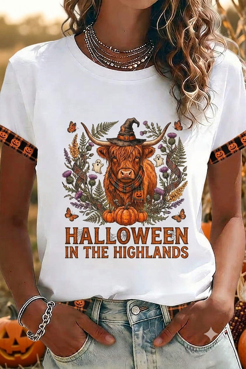 Halloween In The Highlands Highland Cow Tee