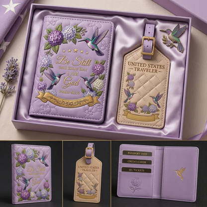 Christian Hummingbird Passport Holder & Luggage Tag Gift Set