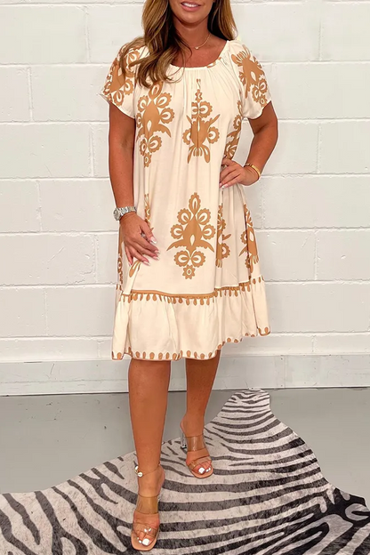 Geometric Pattern Multi Print Square Neck Dress