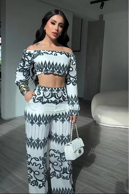 ✨ Elegant Off-Shoulder Printed Two-Piece Set