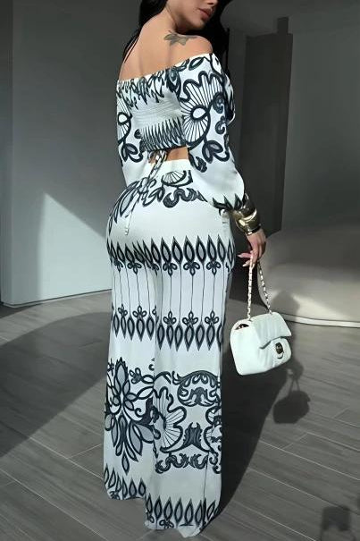 ✨ Elegant Off-Shoulder Printed Two-Piece Set