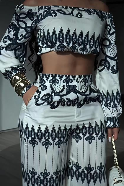 ✨ Elegant Off-Shoulder Printed Two-Piece Set