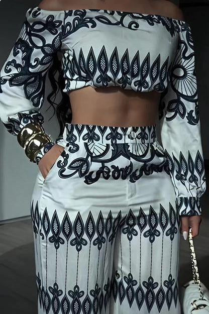 ✨ Elegant Off-Shoulder Printed Two-Piece Set