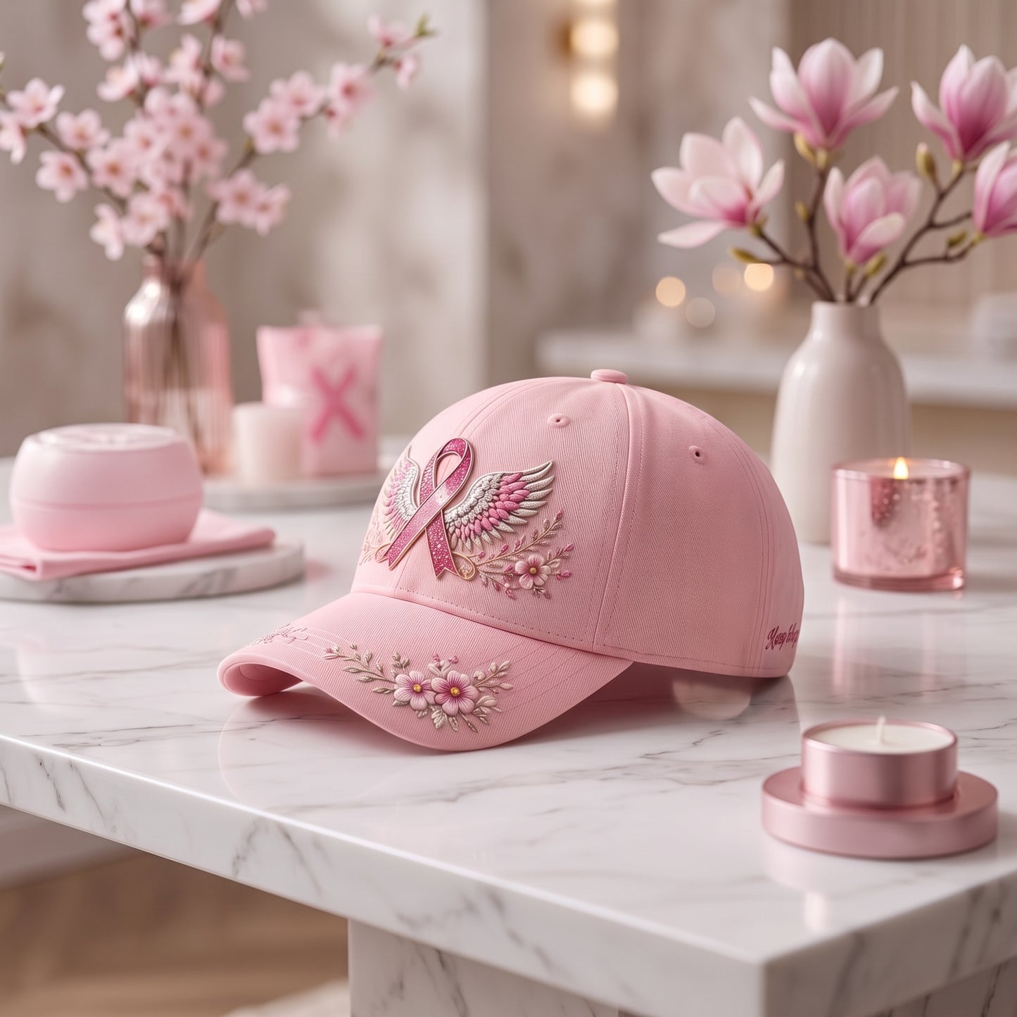 Pink Ribbon Angel Wings Breast Cancer Awareness Baseball Cap