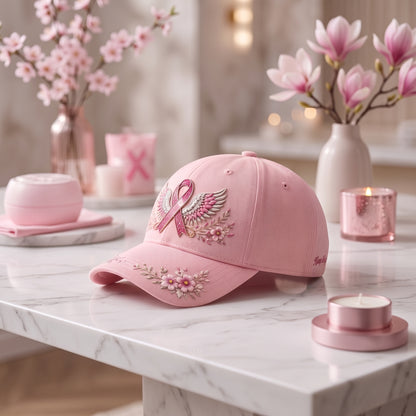 Pink Ribbon Angel Wings Breast Cancer Awareness Baseball Cap
