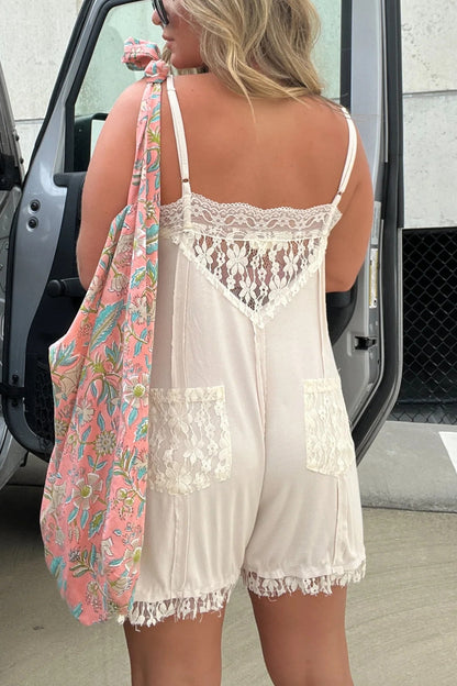 WOMEN'S V-NECK LACE TRIM DETAILING ROMPER