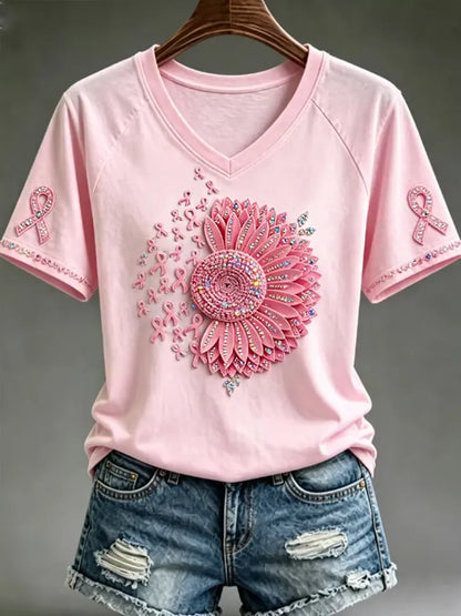 Women'S Breast Cancer Awareness Month Cross Printed Casual T-Shirt