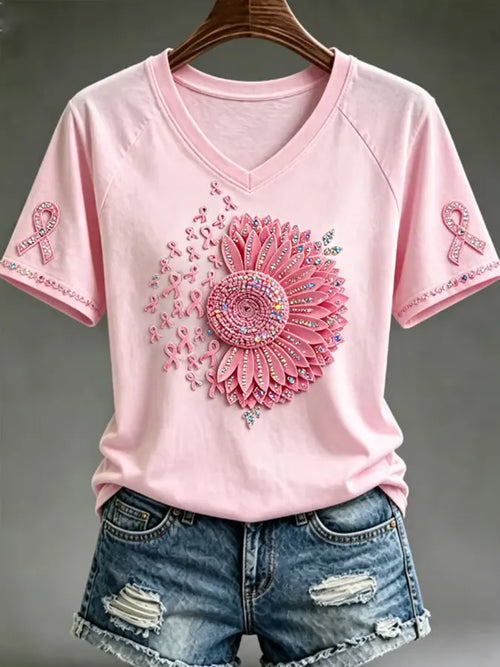 Women'S Breast Cancer Awareness Month Cross Printed Casual T-Shirt