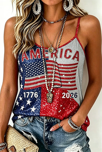 Women's Independence Day Print Sleeveless Camisole Top