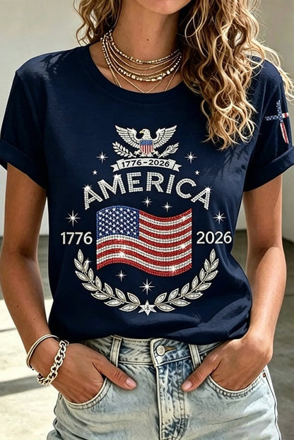 Women's Anniversary Flag Hot Diamond Print Casual T-shirt