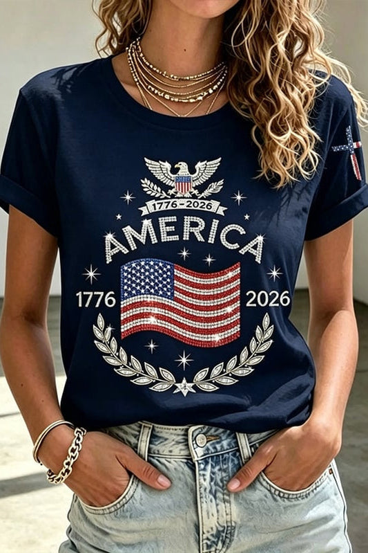 Women's Anniversary Flag Hot Diamond Print Casual T-shirt