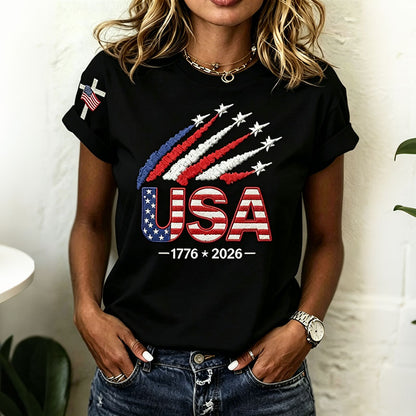 Women’s Usa Anniversary Print Crew Neck Short Sleeve T-shirt